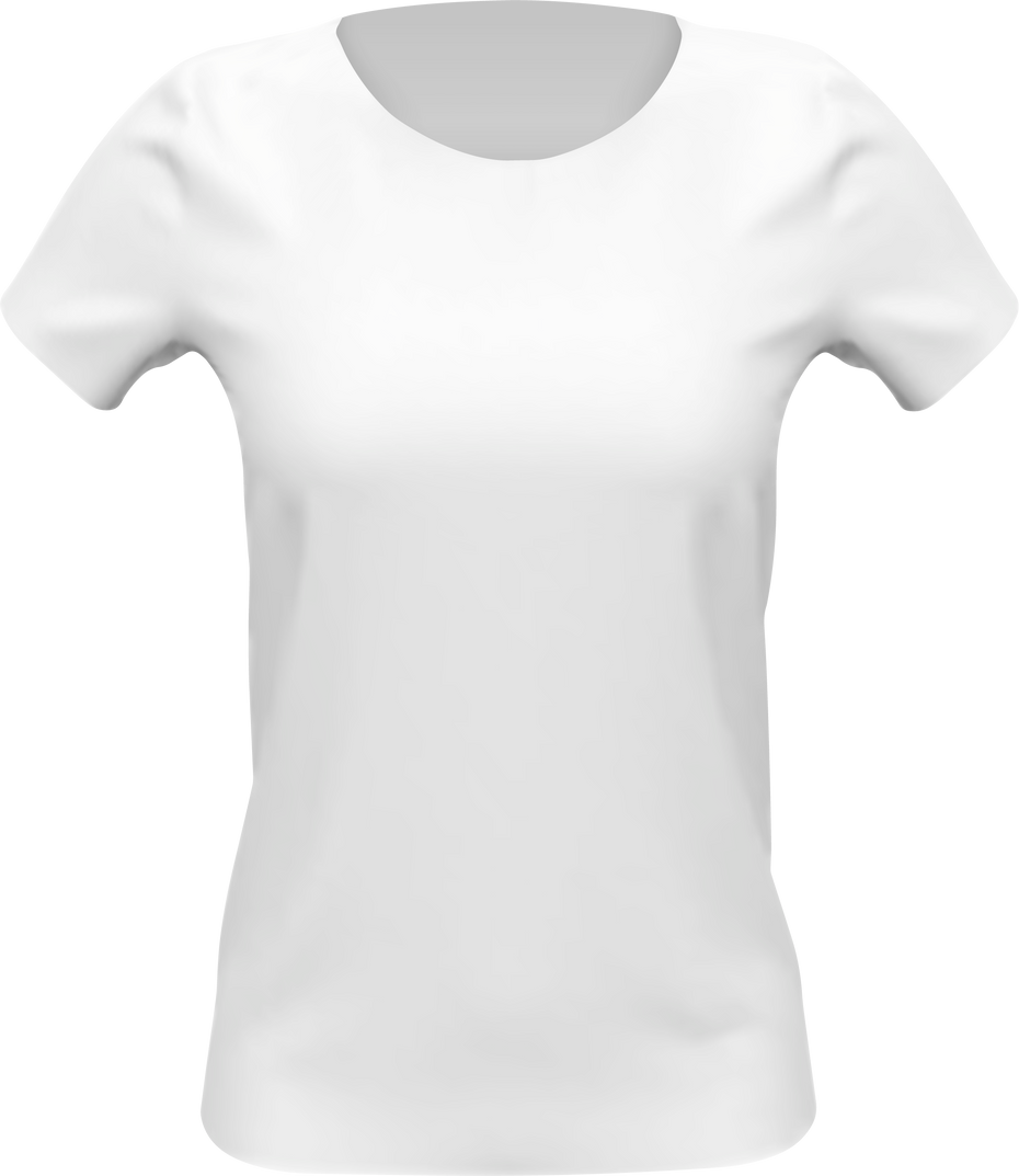 Blank mockup of white basic womens t-shirt, front view, PNG isolated on transparent background