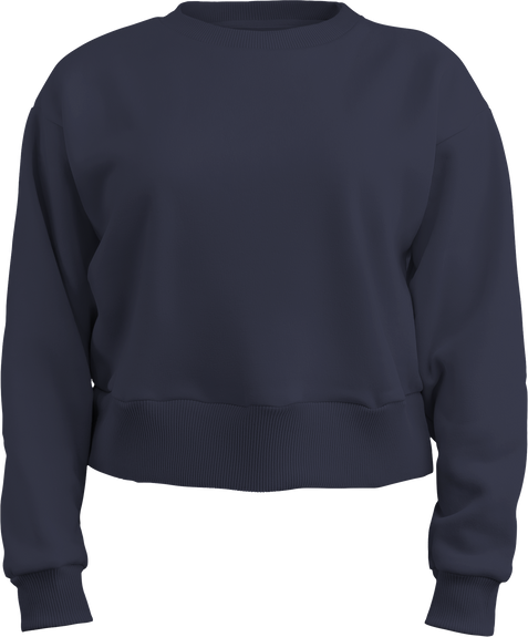 Female blue crop sweatshirt mockup 3D rendering, png, front view