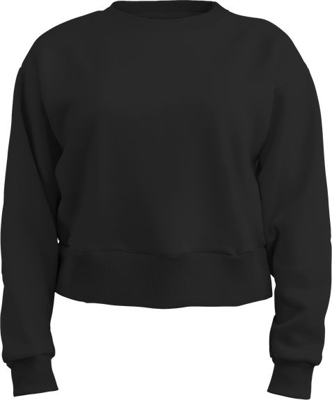 Female black crop sweatshirt mockup 3D rendering, png, front view